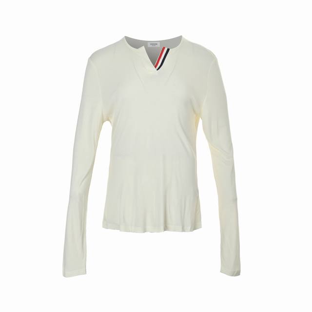Thom Browne Tb 25Fw V-neck Webbing Long-sleeved T-shirt. The fabric is a blend o