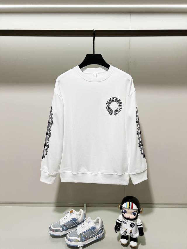 Chrome Hearts 420g 100% Cotton Crew Neck Sweatshirt. Features embroidered horses