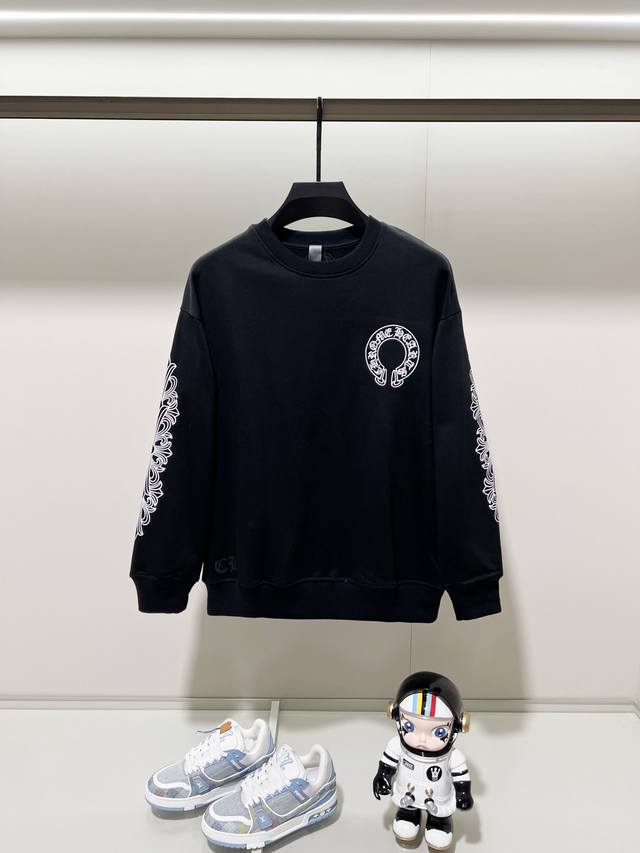 Chrome Hearts 420g 100% Cotton Crew Neck Sweatshirt. Features embroidered horses