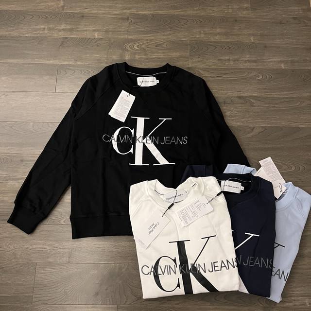 Calvin Klein Ck Classic Letter Embroidery + Print Couple Crew Neck Sweatshirt -