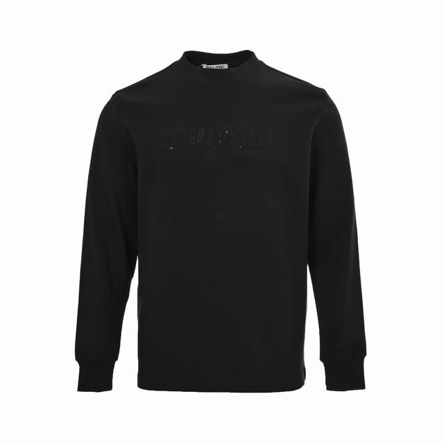 Miu Miu Long-Sleeve T-Shirt with Subtle Woven Pattern and 3D Letter Embroidery.