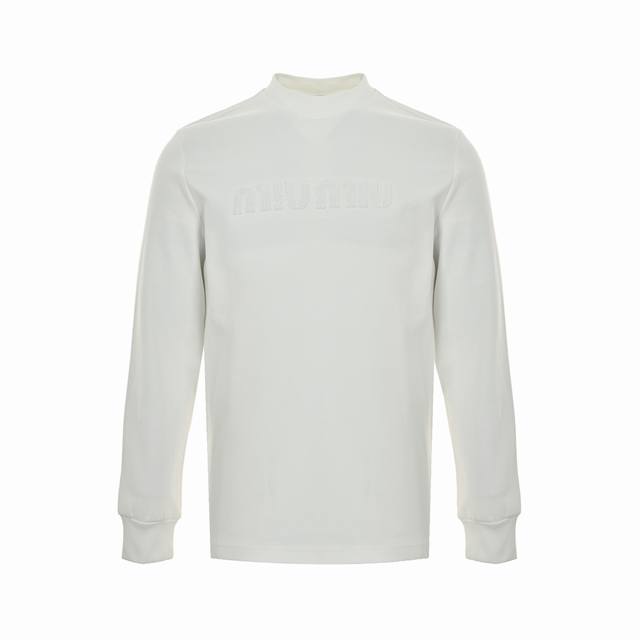 Miu Miu Long-Sleeve T-Shirt with Subtle Woven Pattern and 3D Letter Embroidery.