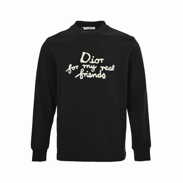Dior Slogan Embroidered Long-Sleeve T-Shirt. Custom-woven, dyed, washed, smooth