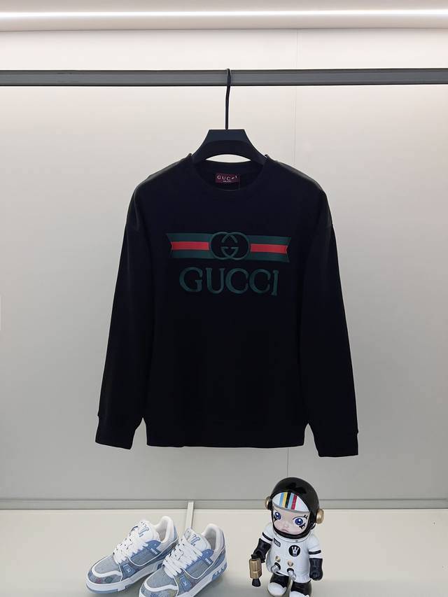 Gucci 420g pure cotton crew neck sweatshirt, red and green belt with double G lo