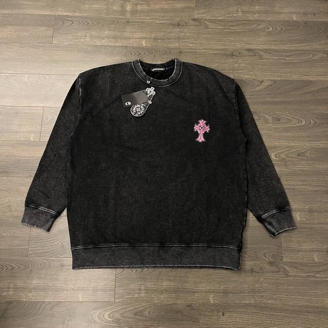 Chrome Hearts Ch Pink Cross Print Distressed Couple Crew Neck Sweatshirt - Top V