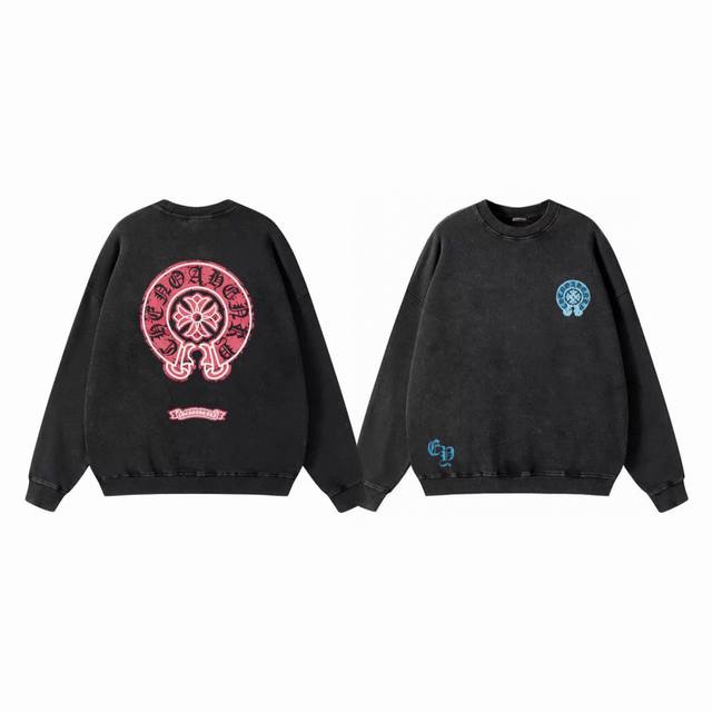 Chrome Hearts Ch Chrome Hearts Red and Blue Horseshoe Print Distressed Couple Cr