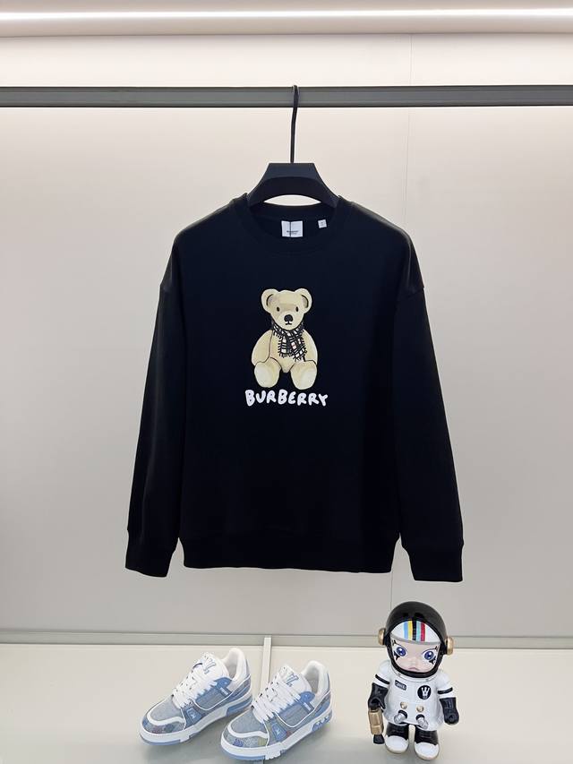 Burberry 420g 100% Cotton Crew Neck Sweatshirt, Cartoon Bear Letter Logo Print,