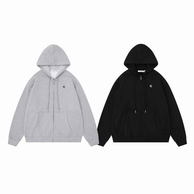 Calvin Klein Ck Classic Small Letter Embroidery Couple Fleece Hooded Zip-Up Swea