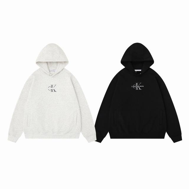 Calvin Klein Ck Classic Letter Embroidery Couple Fleece Hooded Sweatshirt - Orig