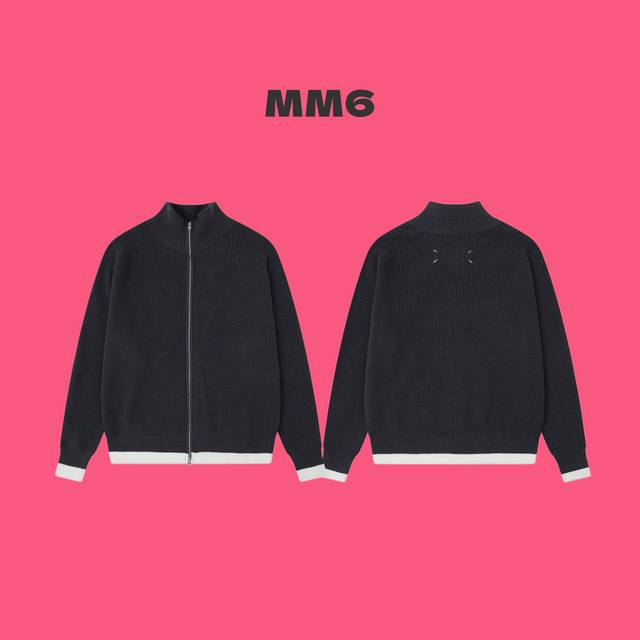 Maison Margiela Mm6 25Ss Premium Grey and White Stand Collar Cardigan Sweater wi