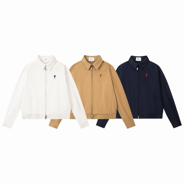 Ami Papis 25Ss Small Heart Embroidered Couple Collar Flight Jacket - Top Origina