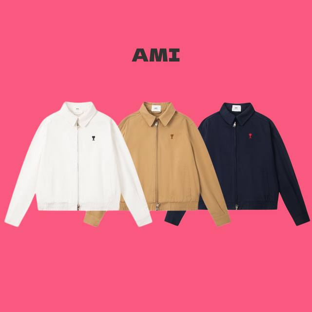 Ami Papis 25Ss Small Heart Embroidered Couple Lapel Flight Jacket - Top Original