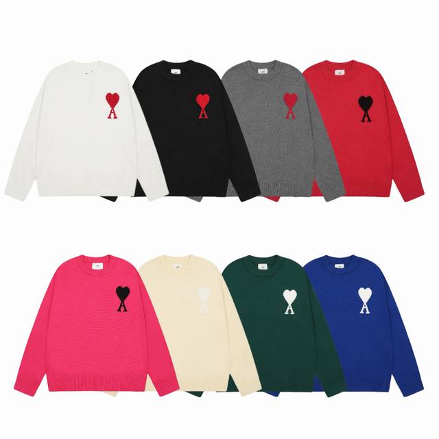 Ami Papis Classic A-line Heart Jacquard Couple Knit Crew Neck Long Sleeve Sweate