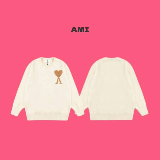 Ami Paris 24Fw Christmas Limited Edition Gold Thread Heart Logo Jacquard Couple