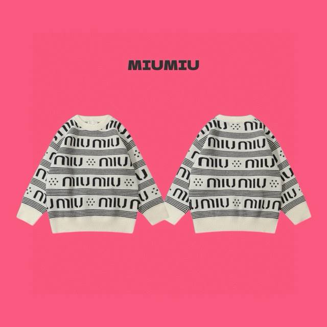 Miu Miu 24Ss All-over Logo Double-Layer Jacquard Couple Knit Crew Neck Sweater -