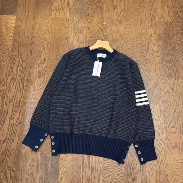 Thom Browne Tb 24Ss Snowflake Chunky Knit Navy Four-Stripe Knit Couple Crew Neck