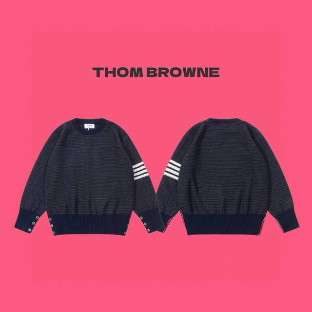 Thom Browne Tb 24Ss Snowflake Chunky Knit Navy Four-Stripe Knit Couple Crew Neck