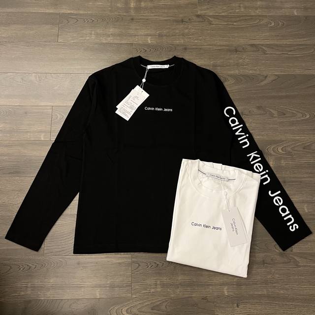Calvin Klein Ck Classic Letter Label Print Logo Couple Crew Neck Long Sleeve T-S