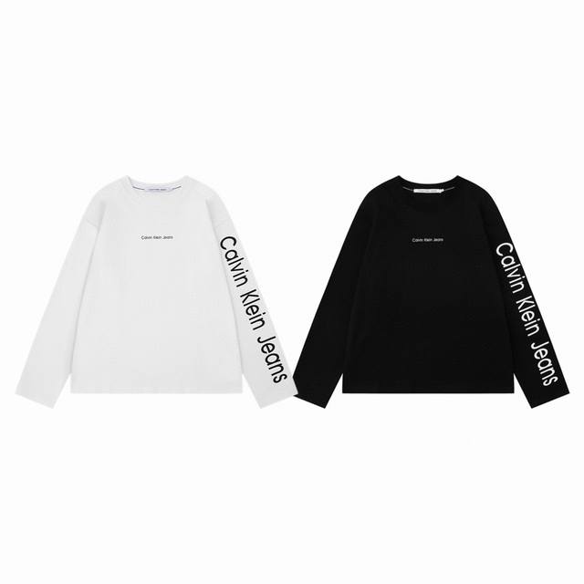 Calvin Klein Ck Classic Letter Label Print Logo Couple Crew Neck Long Sleeve T-S