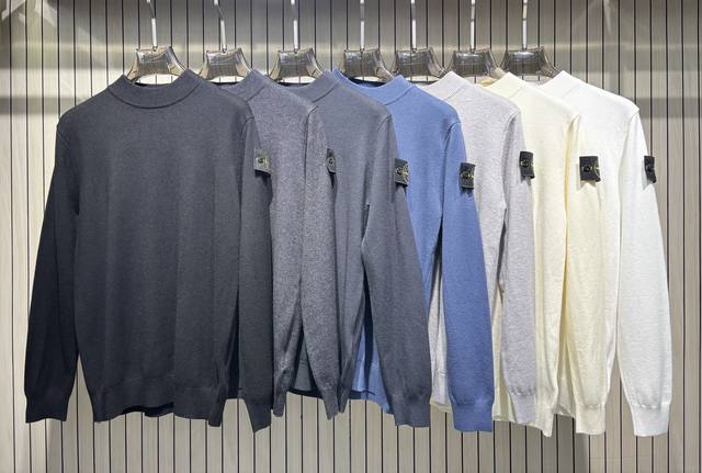 Stone Island Classic Sleeve Badge Round Neck Sweater Colors: Black, Black Grey,