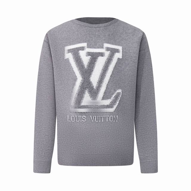 Louis Vuitton Crew Neck Pullover Sweater with Logo Terry Embroidery Jacquard Lon