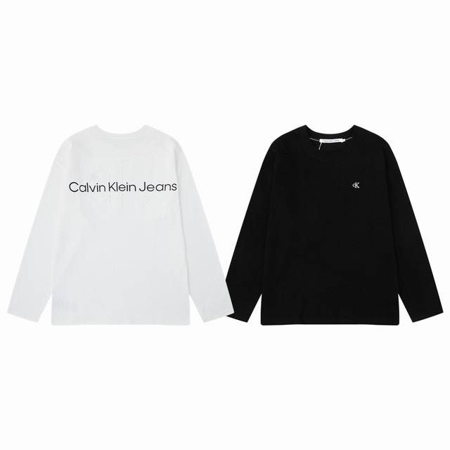 Calvin Klein Ck 25Ss Hot Selling Couple Crew Neck Long Sleeve T-Shirt with Embro