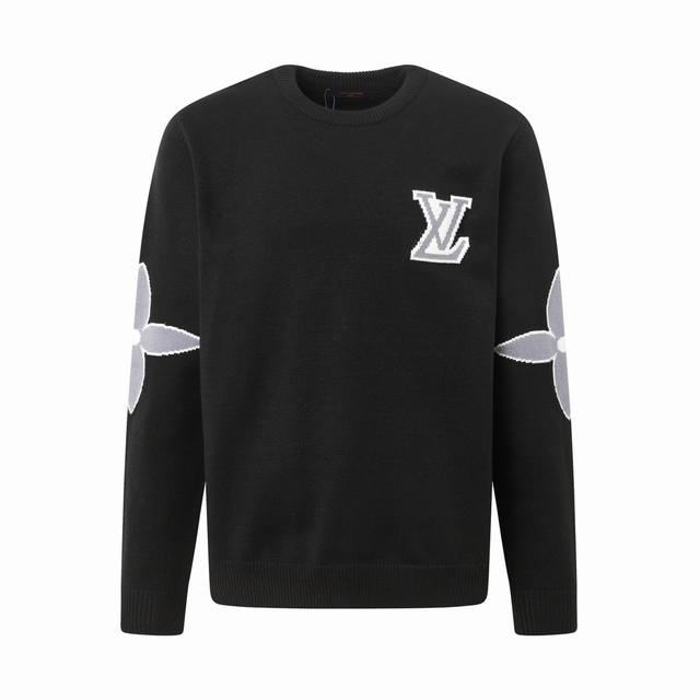 Louis Vuitton logo jacquard knit crew neck sweater presents a stylish and trendy
