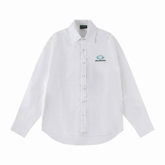 Balenciaga Blue Ring Long-Sleeve Shirt with Embroidered Logo. Made with custom f