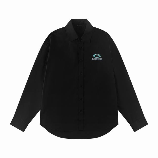 Balenciaga Blue Ring Long-Sleeve Shirt with Embroidered Logo. Made with custom f