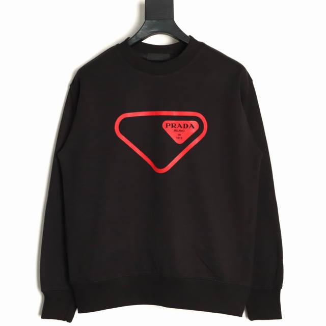 Prada 25Fw Double Triangle Logo Print Crew Neck Sweatshirt (Ddd) 480G High-Grade