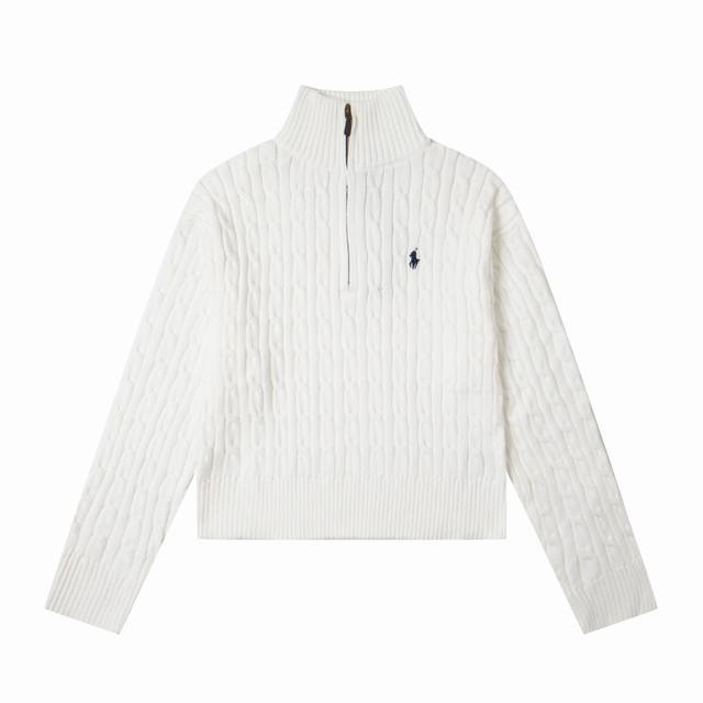 7 Colors Ralph Lauren - Half-Zip Short Sweater, Long Sleeve, Women's Colors: Whi