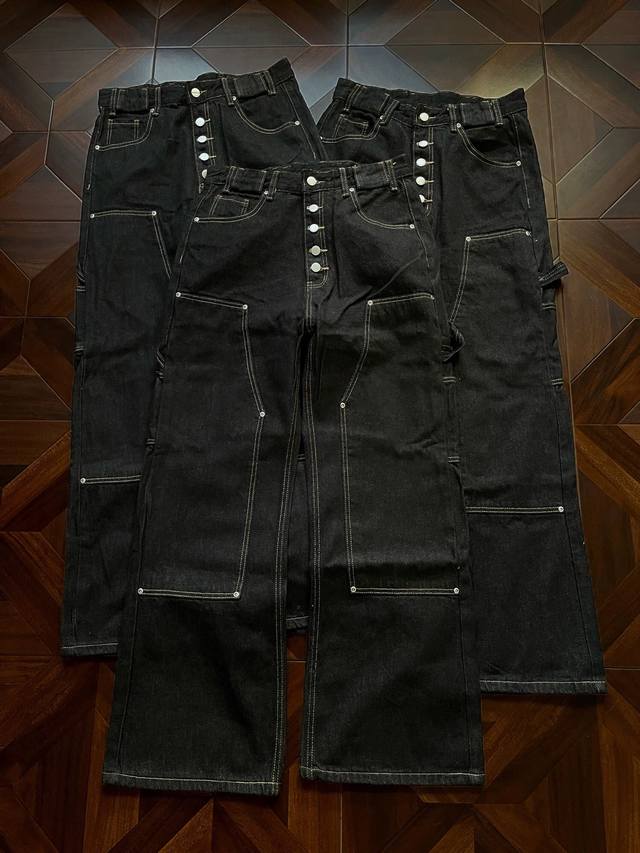 Style No. Xk3630 American retro button design double-knee logging work jeans, un