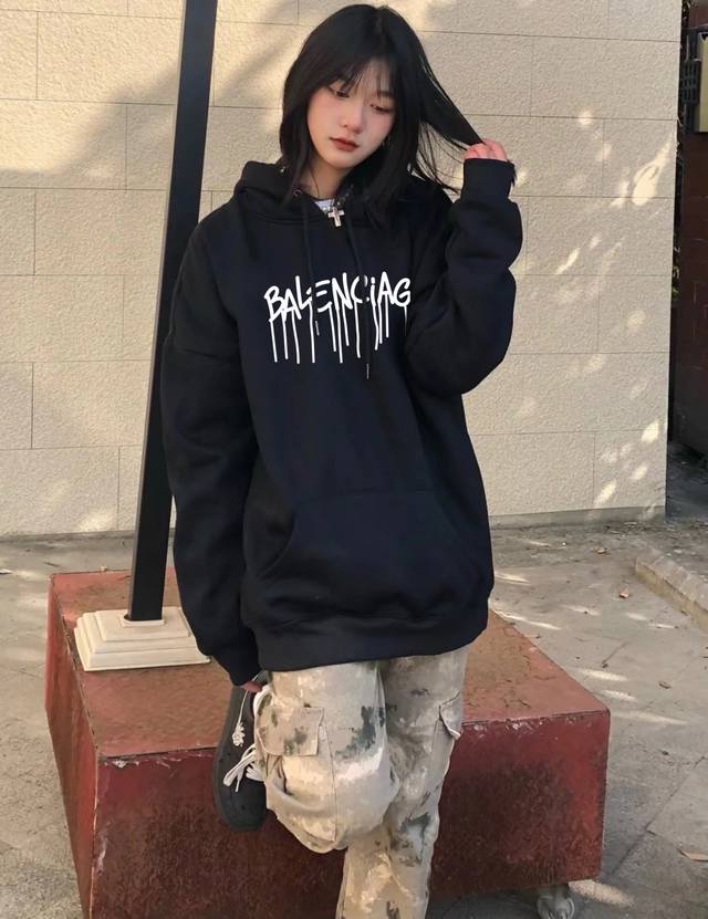 Silver Fox Fleece Thickened Balenciaga Winter Fleece-Lined Thickened Hooded Swea