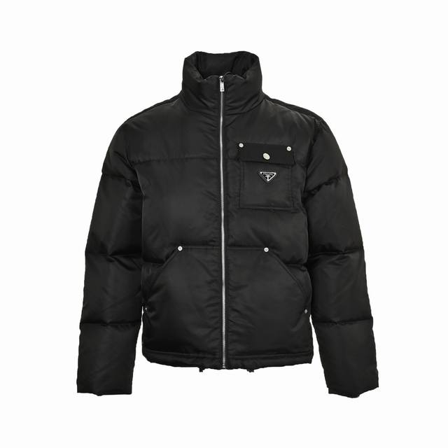Prada Nylon Logo Flap Pocket Stand Collar Down Jacket (Ddd). Made with eco-frien