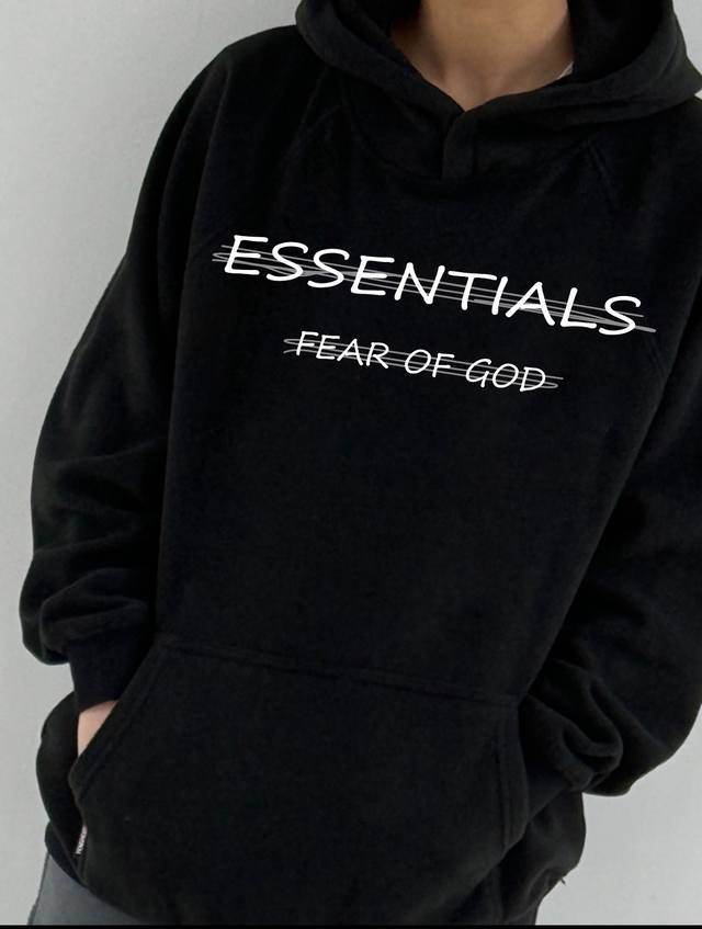 Fog Essentials Cross-Line Letter Hooded Sweatshirt for Spring and Autumn (Ddd) T