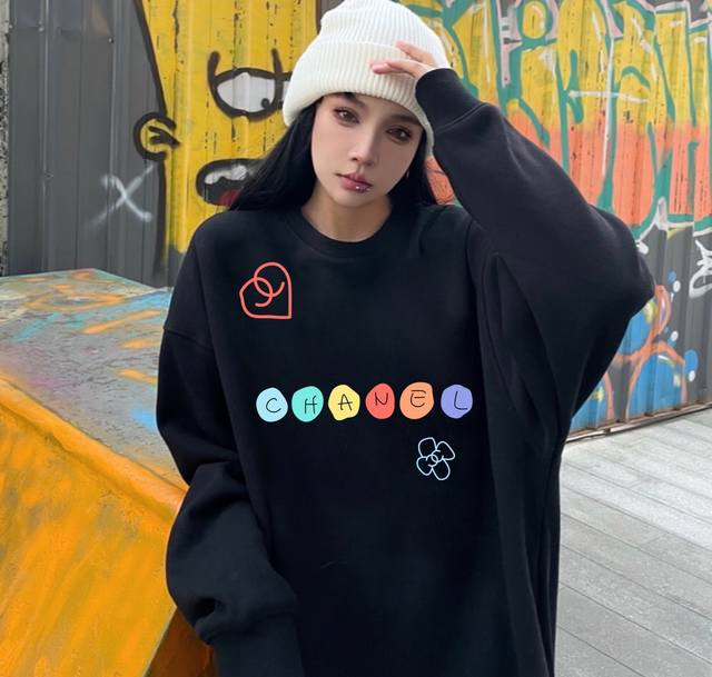 Chanel Colorful Spring/Autumn Crew Neck Sweatshirt. Original fabric, high-qualit