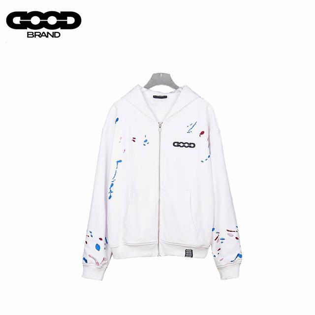 Goodbrand25Ss Candy Embroidery Splatter Paint Zipper Hooded Sweatshirt. Made wit