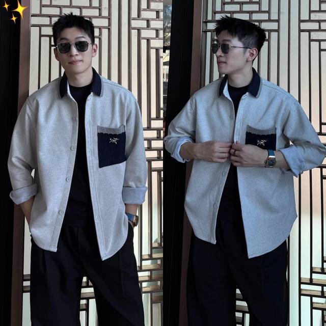 Arc'teryx Autumn Lapel Long-Sleeve Sweatshirt for Men, Color-Blocked Casual Car