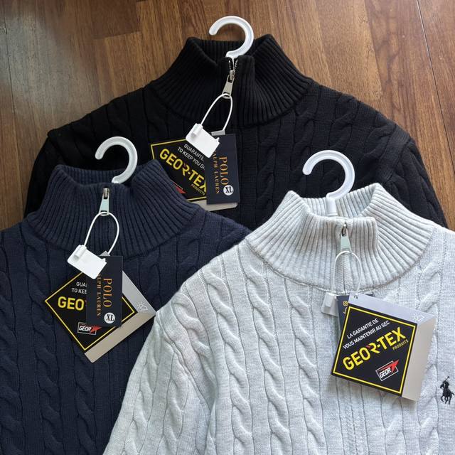 Ralph Lauren Knit Zipper Sweater Jacket, Unisex Style, Solid Color Pony Embroide