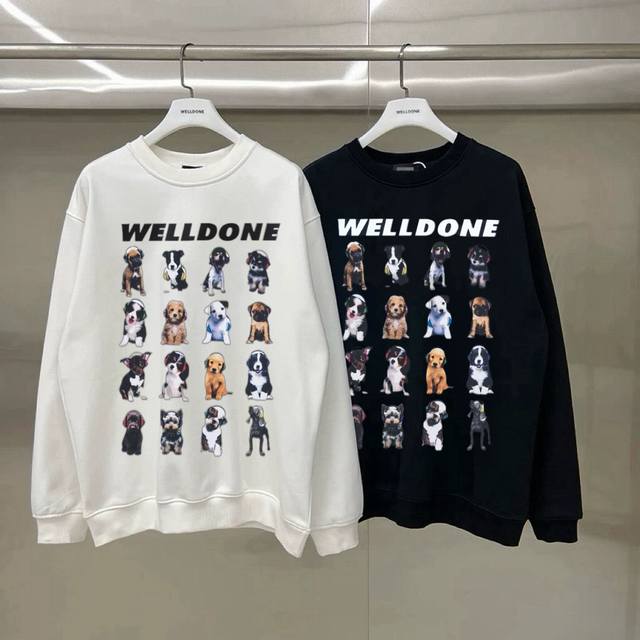 We11Done Puppy Print High Street American Loose Crew Neck Sweatshirt (Unisex/Cou