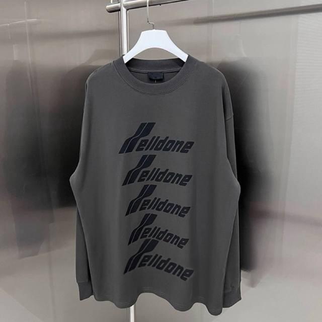 We11Done Letter Bullet Screen Loose Crew Neck Long Sleeve T-Shirt, Unisex Couple