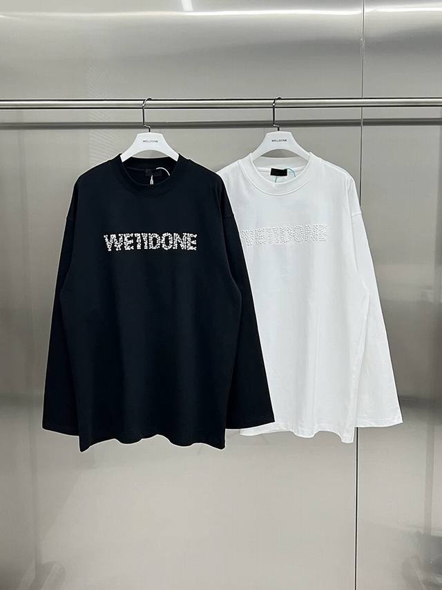 We11Done Pearl Rhinestone Zhao Lusi Same Style Loose Round Neck Long Sleeve T-Sh