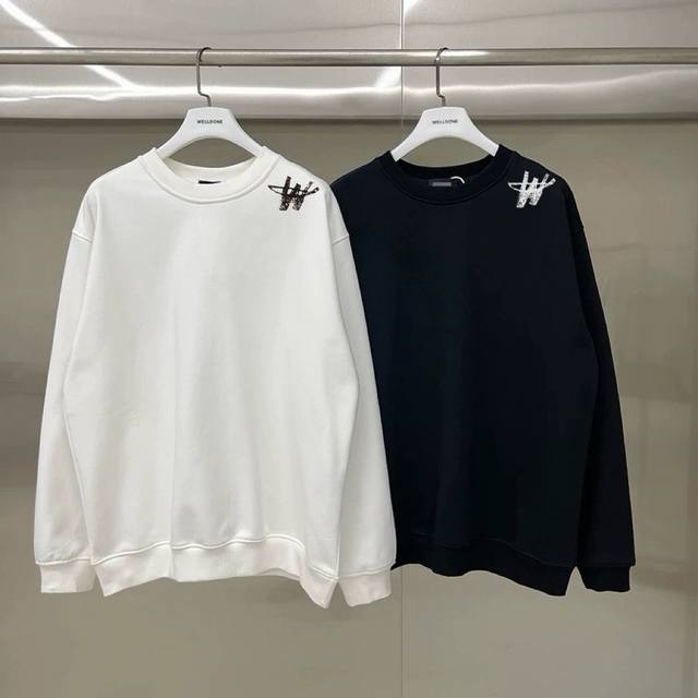 We11Done Simple W Letter High Street American Loose Crew Neck Sweatshirt (Unisex