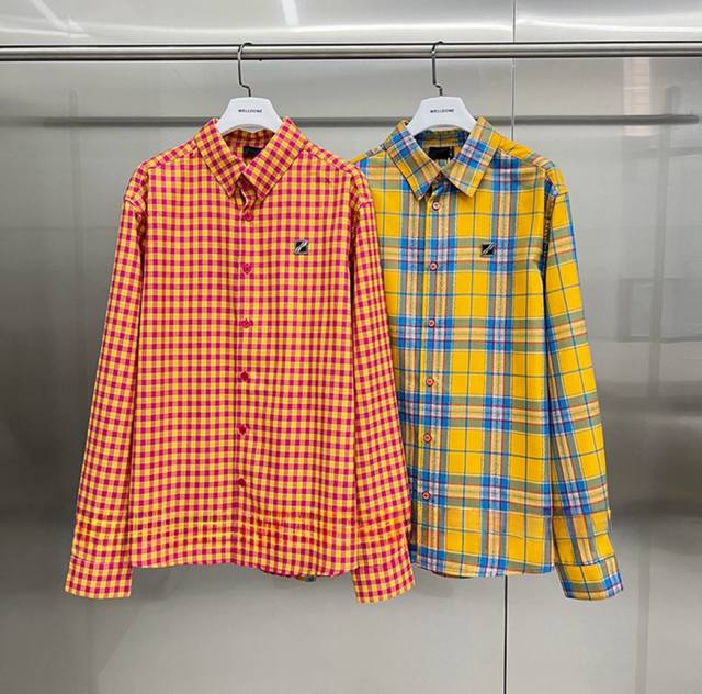 We11Done Badge Plaid Shirt Long-Sleeve Jacket Loose Casual Couple Style Fabric: