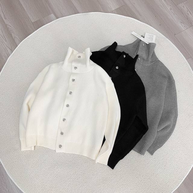 Cleanfit "Eternal Flower" Arctic Velvet High-Neck Button Casual Loose Cardigan C