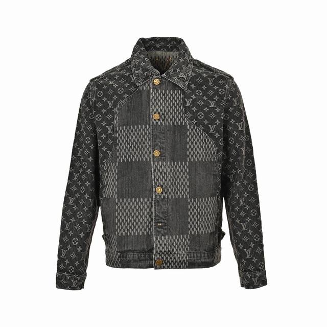 Louis Vuitton Classic Checkered Washed Denim Jacket (Ddd) This heavily stonewash