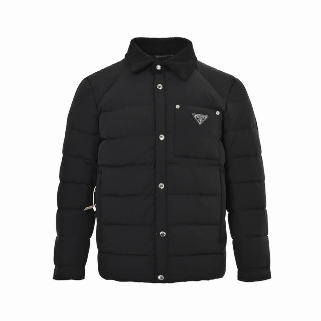 Prada 25Fw Pocket Triangle Logo Corduroy Collar Down Jacket Ddd: This is a Prada