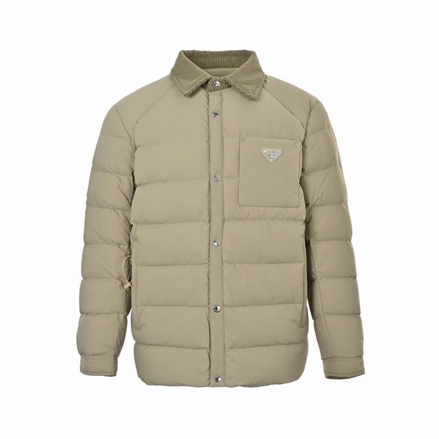 Prada 25Fw Pocket Triangle Logo Corduroy Collar Down Jacket Ddd: This is a Prada