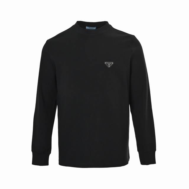 Prada Triangle Logo Embroidered Long-Sleeve T-Shirt. Made of custom-woven, dyed,