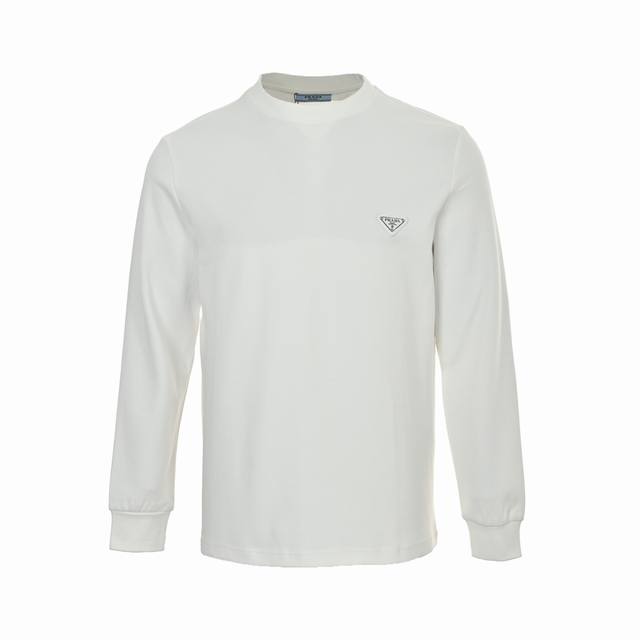 Prada Triangle Logo Embroidered Long-Sleeve T-Shirt. Custom-woven and dyed soft